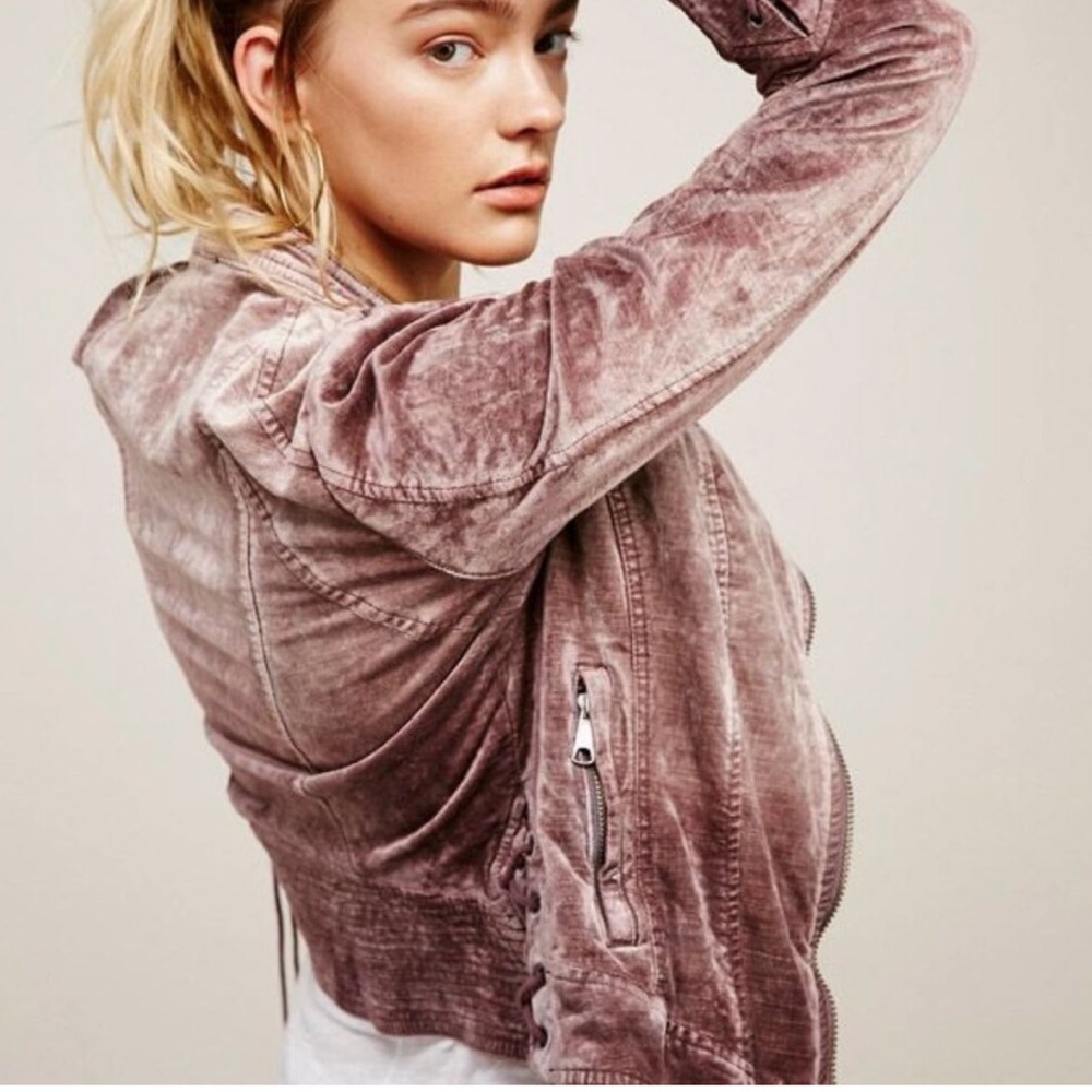 Women's Free People Lacey Moto Jacket Mauve Velvet Size Small